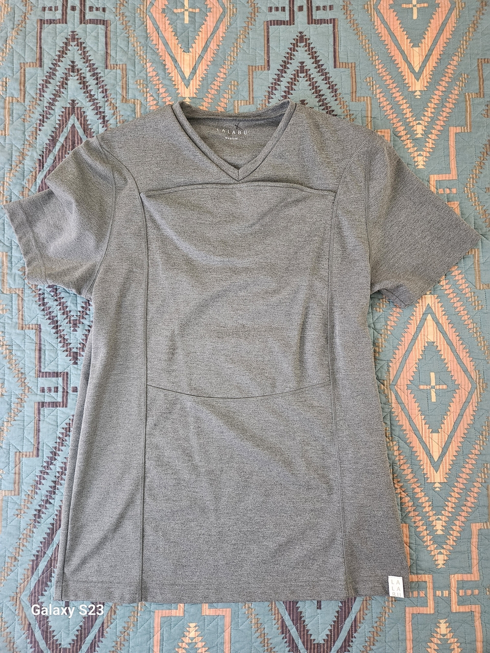 LALABU Dad Shirt.Short Sleeve V-Neck Tee — Gray